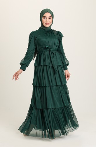 Emerald Green Hijab Evening Dress 4922-04