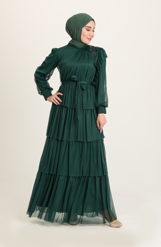 Emerald Green Hijab Evening Dress 4922-04