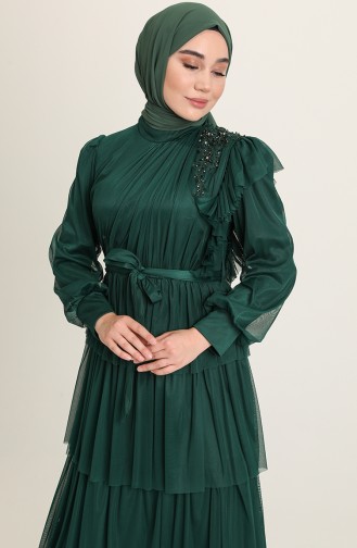 Emerald Green Hijab Evening Dress 4922-04