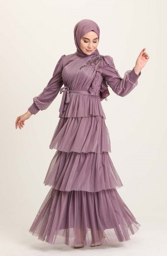 Violet Hijab Evening Dress 4922-05