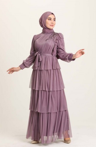 Violet Hijab Evening Dress 4922-05
