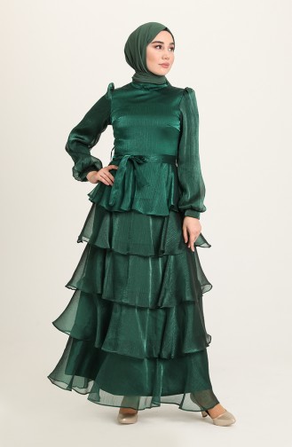 Emerald Green Hijab Evening Dress 4924-05