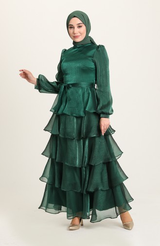 Emerald Green Hijab Evening Dress 4924-05