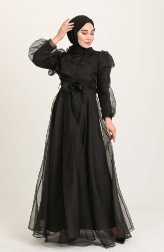 Black Hijab Evening Dress 4925-01