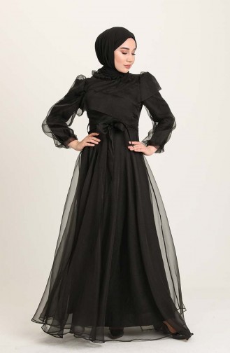 Black Hijab Evening Dress 4925-01