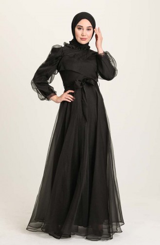Black Hijab Evening Dress 4925-01