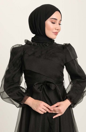 Black Hijab Evening Dress 4925-01