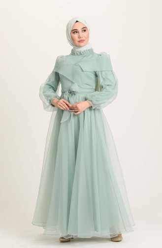 Green Almond Hijab Evening Dress 4925-02