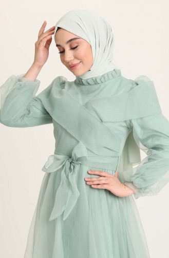 Green Almond Hijab Evening Dress 4925-02