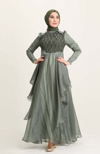 Khaki Hijab Evening Dress 4946-01