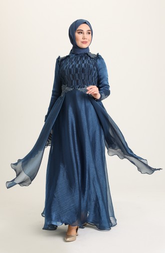 Navy Blue Hijab Evening Dress 4946-02