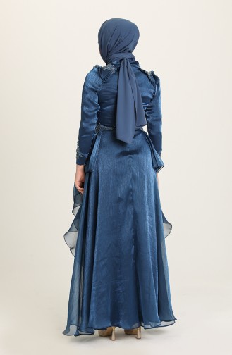 Navy Blue Hijab Evening Dress 4946-02