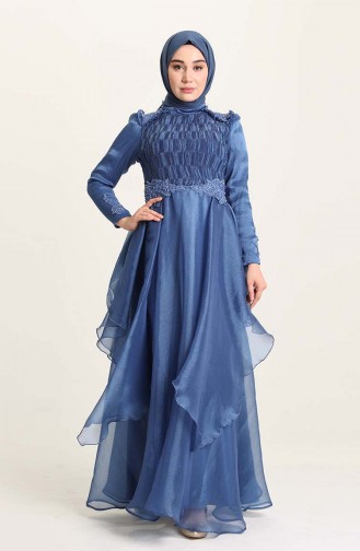 Indigo Hijab Evening Dress 4946-05