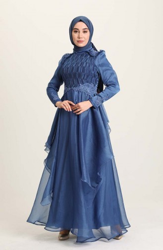 Indigo Hijab Evening Dress 4946-05