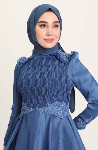 Indigo Hijab Evening Dress 4946-05