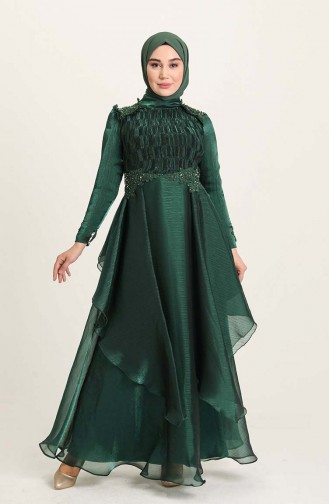 Emerald Green Hijab Evening Dress 4946-06