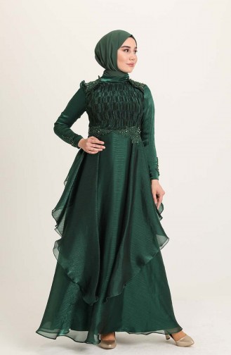 Emerald Green Hijab Evening Dress 4946-06