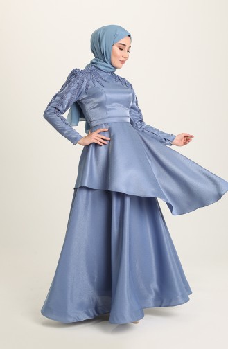 Indigo Hijab Evening Dress 4958-02