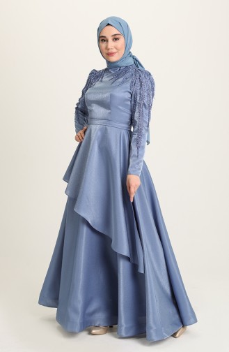 Indigo Hijab-Abendkleider 4958-02