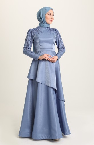 Indigo Hijab Evening Dress 4958-02