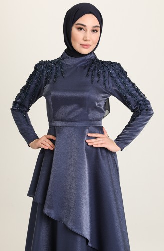 Navy Blue İslamitische Avondjurk 4958-03