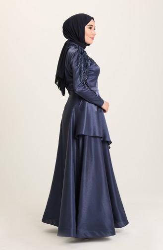 Navy Blue Hijab Evening Dress 4958-03