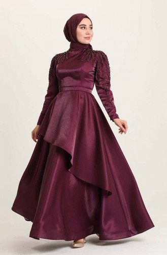 Plum Hijab Evening Dress 4958-04