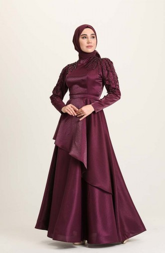 Plum Hijab Evening Dress 4958-04