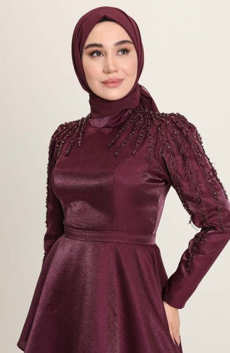 Plum Hijab Evening Dress 4958-04