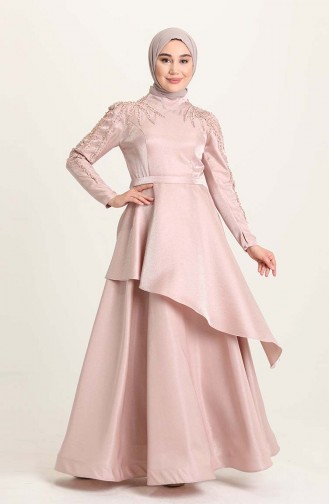 Powder Hijab Evening Dress 4958-05