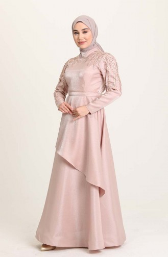 Powder Hijab Evening Dress 4958-05