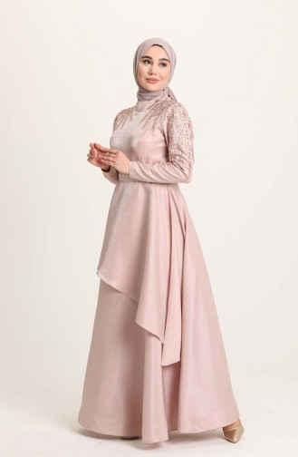 Powder Hijab Evening Dress 4958-05