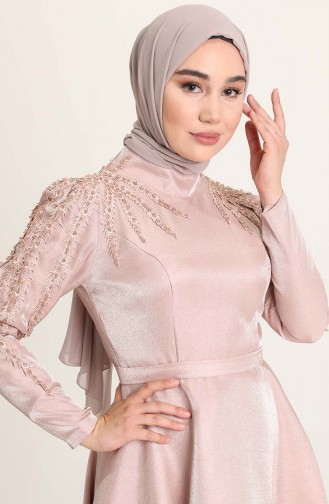 Powder Hijab Evening Dress 4958-05