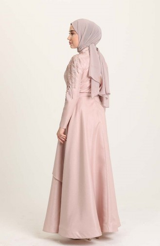 Powder Hijab Evening Dress 4958-05