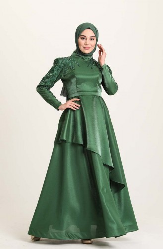 Emerald Green Hijab Evening Dress 4958-06