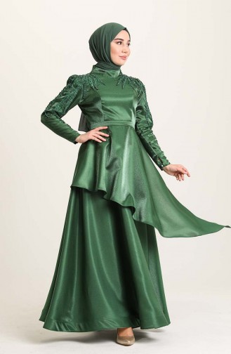 Emerald Green Hijab Evening Dress 4958-06