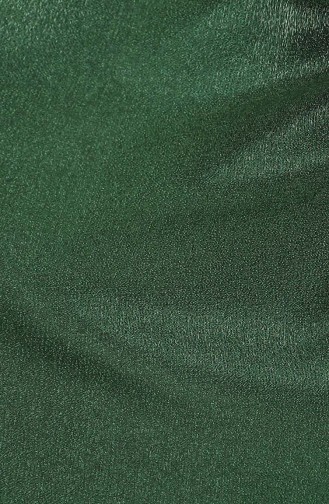 Gülşen Krep Saten Tesettür Abiye Elbise 4958-06 Zümrüt Yeşili