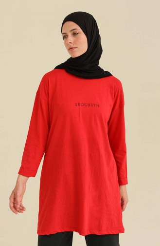 Baskılı Basic Tunik 2406-10 Kırmızı