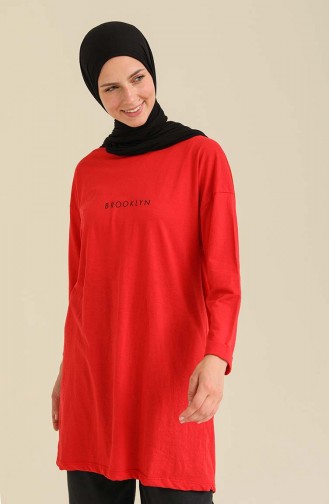 Baskılı Basic Tunik 2406-10 Kırmızı