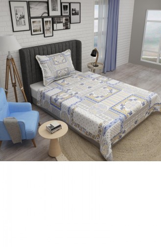 Monohome Tek Kişilik Pike Takımı Jakar Dokuma Pamuklu 3D Blue Patchwork