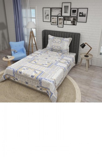 Monohome Tek Kişilik Pike Takımı Jakar Dokuma Pamuklu 3D Blue Patchwork