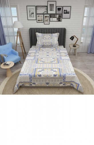 Monohome Tek Kişilik Pike Takımı Jakar Dokuma Pamuklu 3D Blue Patchwork