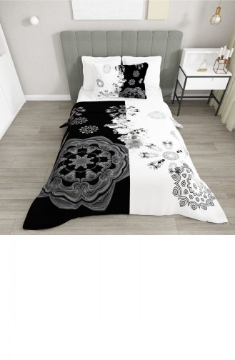 Monohome Tek Kişilik Pike Takımı Jakar Dokuma Pamuklu 3D Black White