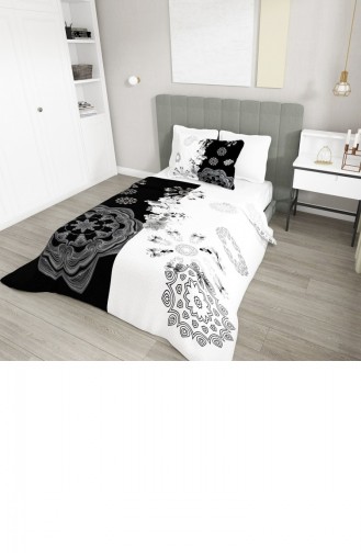 Monohome Tek Kişilik Pike Takımı Jakar Dokuma Pamuklu 3D Black White