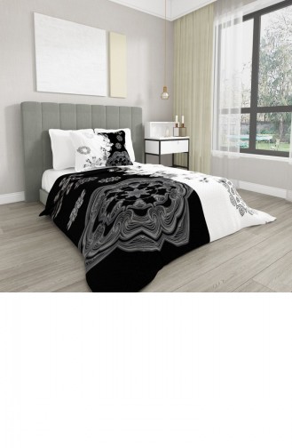 Monohome Tek Kişilik Pike Takımı Jakar Dokuma Pamuklu 3D Black White