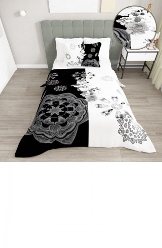 Monohome Tek Kişilik Pike Takımı Jakar Dokuma Pamuklu 3D Black White