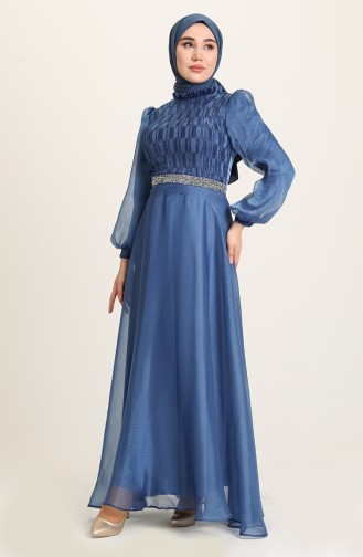 Indigo Hijab Evening Dress 4950-03