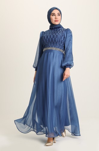 Indigo Hijab Evening Dress 4950-03