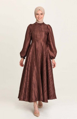 Brown Hijab Evening Dress 0221-02