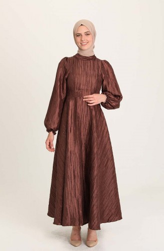 Jakarlı Abiye Elbise 0221-02 Kahverengi